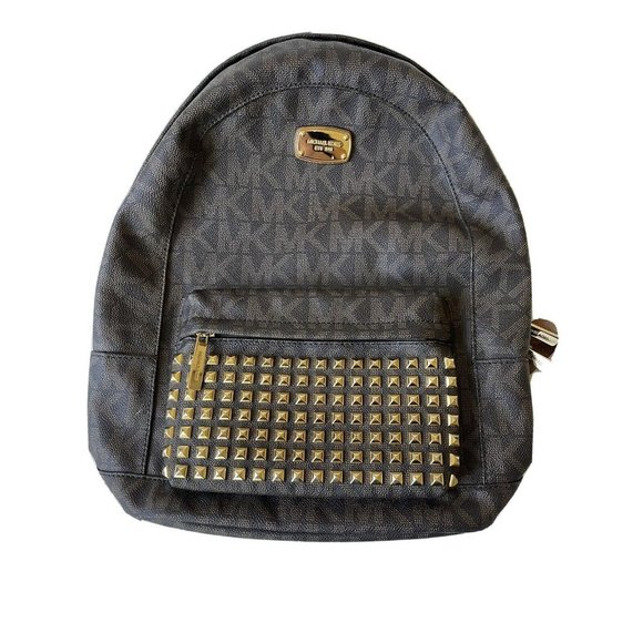 Michael Kors Leather Studded Monogram Backpack - Picture 1 of 11